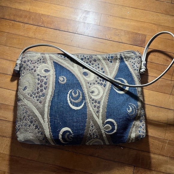 Pinky Purse Blue & Tan Tapestry Hand Bag 12" x9" Florida made - Picture 8 of 8